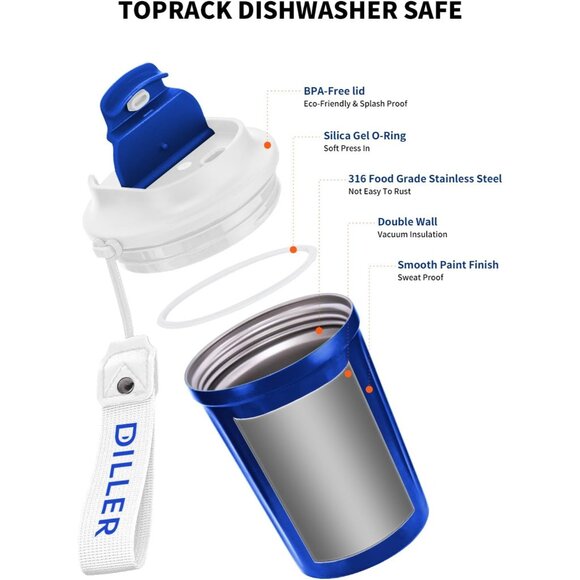 Insulated Water Bottle, 12 oz Vacuum Cup Coffee Mug w Lid Stainless Steel - Picture 4 of 7